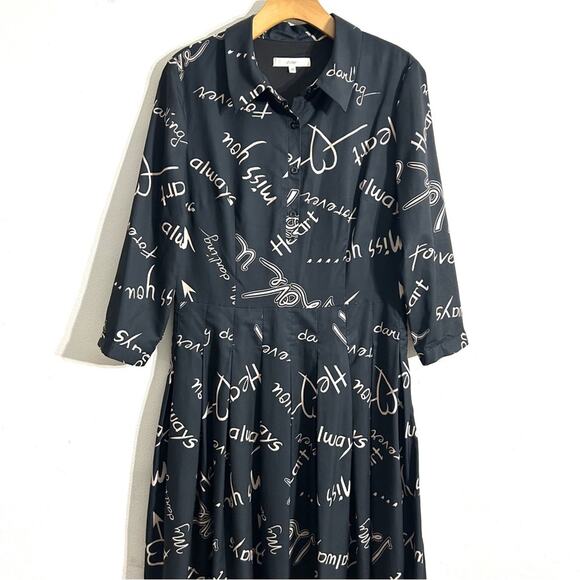 Atelier New York Black Midi A Line My Darling Print Dress Date Night EUC size 10 - Picture 4 of 16
